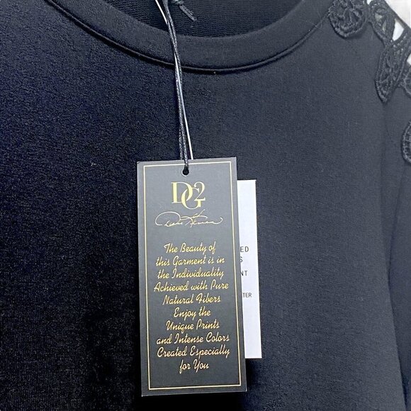 DG2 DIANE GILMAN Black Top Size XL Lace Tee Long Sleeve Womens Rayon Blend NWT - Picture 8 of 11